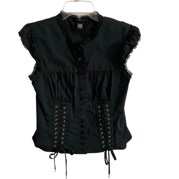 SOLD DO NOT PURCHASE Moda International Whimsygoth Blouse Women’s M Black - Picture 3 of 11